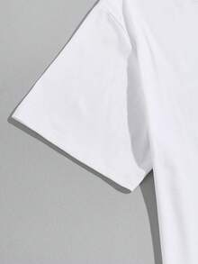 Manfinity Homme Camiseta De Hombre Con Dobladillo Curvo - Blanco - Ver 4