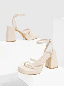 CUCCOO SZL Cuccoo 女士时尚杏色条纹高跟凉鞋 - 米色 - 查看 11