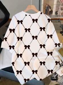 INAWLY Koszulka damska z okrągłym dekoltem i nadrukiem w kokardę w dużym rozmiarze