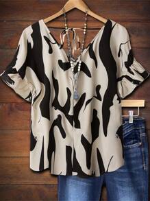 SHEIN LUNE 女式梭织休闲度假夏季衬衫 - 杏色 - 查看 2