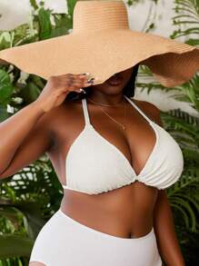 Slaydiva 夏季海滩大码女式罗纹面料婚纱泳衣上衣 - 白色 - 查看 4