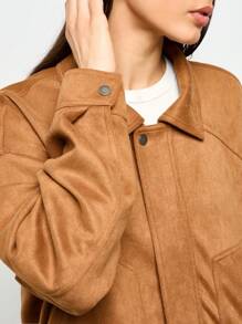 AiiRZ Zip Up Suede Collared Bomber Jacket - Brown - View 3