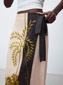 Maija Falda con estampado floral y efecto cruzado con cintura de lazo, de uso casual y para vacaciones, para mujer