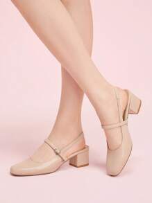 CUCCOO DOLLMOD Fashionable Beige Mary Jane Kitten Heels - Apricot - View 2