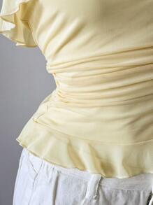 Elamini Sexy Fitted Ruffle Hem Bandeau Women Top - Yellow - View 7