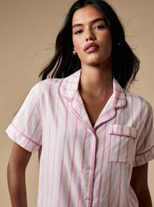 MISSGUIDED 经典睡衣套装纽扣衬衫短袖睡眠家居服舒适睡衣春夏季睡衣 - 粉色 - 查看 4