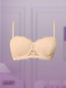 1 件女士性感蕾丝钢圈文胸，带钢罩杯，小胸聚拢，防滑隐形抹胸文胸，可拆卸肩带，百搭穿着