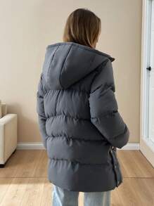 EURMUSE Premium Quality, Side Popper Detailed Puffer Wintercoat Winter Everyday Going Out Dark Grey Casual - Grey - View 3