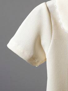 SHEIN Baby Girl Embroidery Design Short Sleeve Casual Polo Shirt, Spring/Summer Cream Baby Girl Outfit