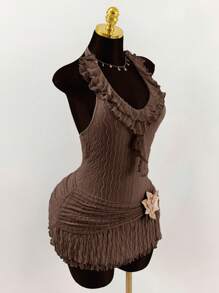 Amplova 女式荷叶边系带露背紧身迷你连衣裙