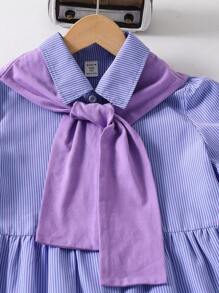 1 Set Vestido de camisa a rayas rosa de estilo escolar informal a cuadros para niñas preadolescentes y conjunto de vestido con capa para niños - Multicolor - Ver 4