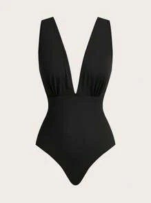 Swim Oasis 1 件女式纯色荷叶边连体泳衣，带纱笼裙，适合海滩/度假