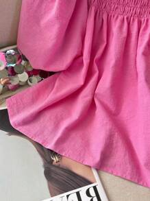 SHEIN LUNE ملابس علوية قطن كاجوال 100% بياقة مربعة وأكمام مكشكشة للنساء في الإجازة، قمصان صيفية كيوت للخروج، أنماط بوهيمية للخروج، قمصان صيفية كيوت للنساء، قمصان صيفية للنساء، قمصان قطن كتان للخروج للنساء، قمصان صيفية للنساء، قمصان حمراء للنساء في الصيف، قمصان للخروج للنساء في الصيف - روز أحمر - مشاهدة 8