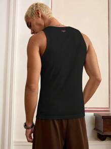 SWAVVY Men's Fashionable All-Match Casual Tight-Fitting Black Tank Top, Versatile And Fabric - Black - View 2