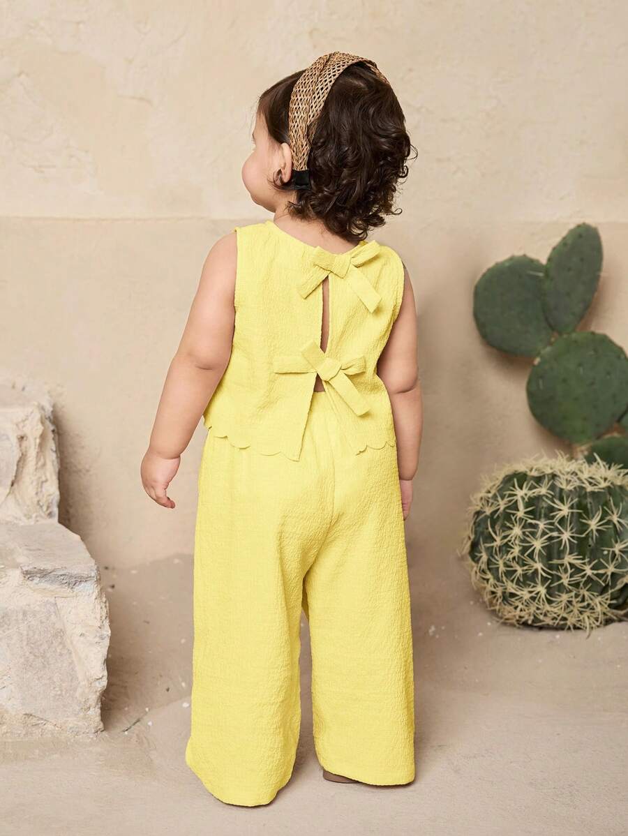 Travachic KIDS Baby Girl Cute Wavy Sleeveless Top And Pants Set, Summer - Yellow - View 1