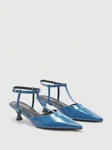 CUCCOO BIZCHIC 女士时尚尖头链条装饰露背小猫蓝色高跟鞋 - 寶藍色 - 查看 9