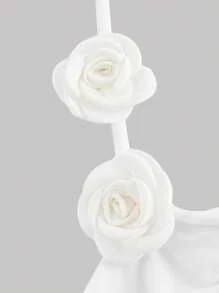SHEIN MOD Đầm suông cổ cao 3D họa tiết hoa xoắn eo ôm sát và xòe màu trắng - trắng - Xem 3