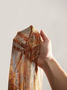 SHEIN ICON 加大码 Y2K 复古花卉印花前系带针织上衣，阳光佩斯利印花，波西米亚风，喇叭袖透明印花衬衫，音乐节，暑假 - 彩色 - 查看 8