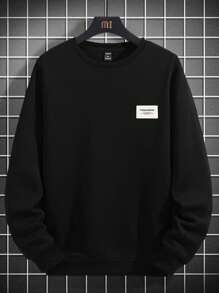 EURMUSE Men's Letter Graphic Crew Neck Dropped Shoulder Long Sleeve Casual Loose Sweatshirt - Black - View 2