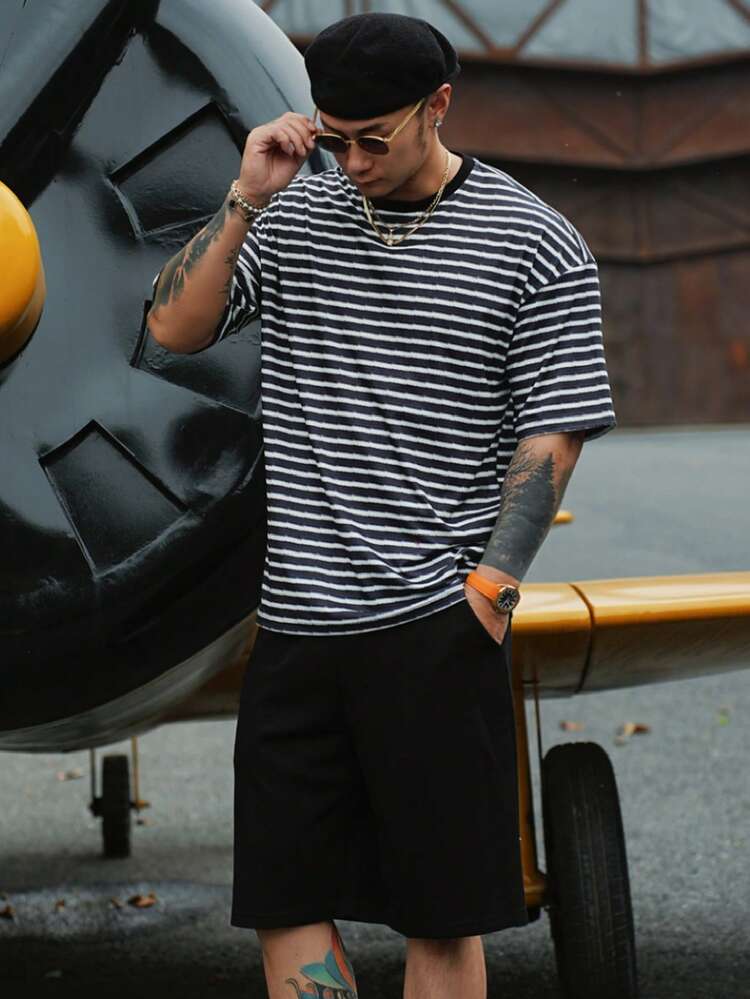 Men's Multi-Color Striped T-Shirt Set For Summer