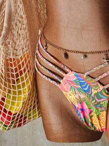 SHEIN ICON 2 件套夏季度假外出海滩夏威夷热带性感彩色花卉印花泳衣套装女士 - 彩色 - 查看 4