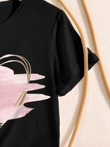 Sparklyn 少女爱心印花圆领短袖休闲T恤，夏季 - 黑色 - 查看 4