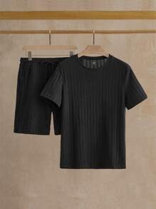 Manfinity VCAY 男士素色T恤和腰部抽繩短褲