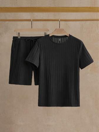 Hombres Camiseta unicolor & de cintura con cordón Shorts