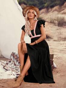 EMERY ROSE Women's Bohemian Style Woven Strap Dress, Sleeveless - Black - View 5