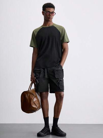 Maija 2025 年夏季新款黑色和绿色撞色拼接短袖套头 T 恤男士，海滩必备，节日装，适合美国独立日、城市通勤、商务休闲、日常、办公室、婚礼嘉宾、派对、毕业典礼