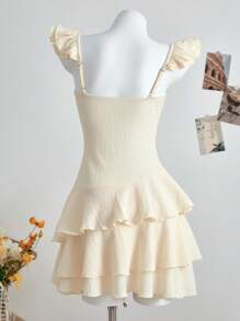 SHEIN Teen Girl Dresses, Summer Vacation, Casual, Knitted Jacquard Ruffled Hem Mini Dress