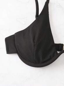 SHEIN Swim 素色鋼圈比基尼泳裝上衣 - 黑色 - 查看 8