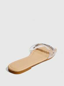 CUCCOO SZL Women Summer Apricot Fairy-Like Transparent Crystal Chain Toe Strap Slip-On Flat Sandals - Apricot - View 9
