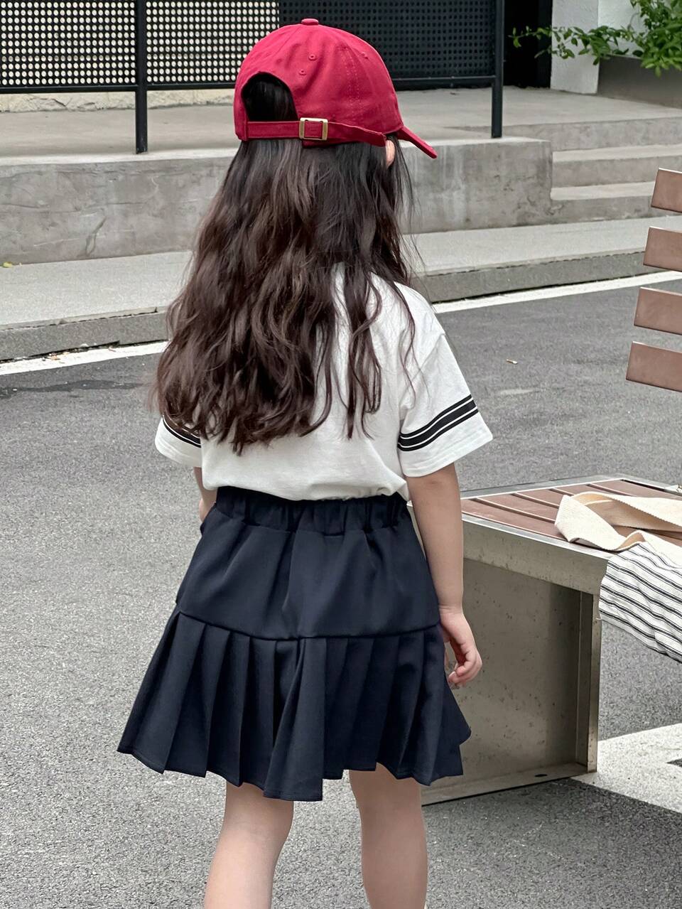 2pcs/Set Young Girl Letter Print T-Shirt & Pleated Skirt Set, Autumn Young Girl Clothes