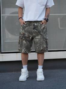 Manfinity LEGND Plus Size Men's Fashionable Denim Shorts, Suitable For Summer Men Cargo Pants Shorts Tropical Hang Out Street Work Men Camo Cargo Shorts