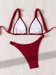 Swim Mod Bộ đồ bơi hai mảnh Springbreak Plain Textured có miếng đệm có thể tháo rời và thiết kế xếp ly - Đỏ - Xem 6