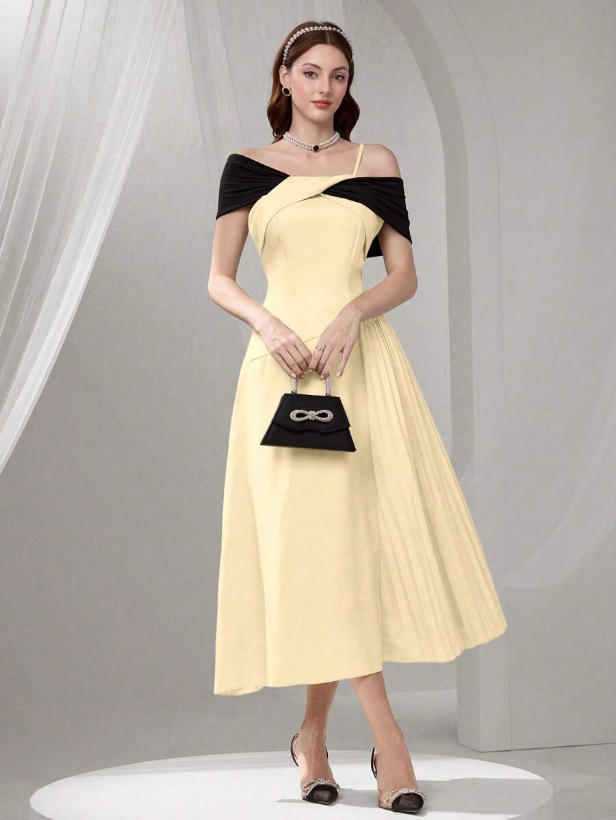 Poshira 不对称设计女士晚礼服（缀饰） - 杏色 - 查看 1