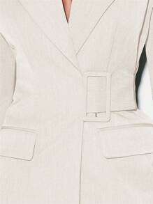 KIZN 修身西装迷你连衣裙，双排扣设计，收腰设计，配有腰带，适合专业办公室、派对、晚宴等场合的职业装 - 米色 - 查看 3