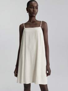 Ontre 2026春夏新款女装，适合返校、情人节、假日、婚礼宾客、商务休闲等场合，复古优雅百搭基础款，纳什维尔风格穿搭，米色吊带迷你裙，时尚百搭女士吊带连衣裙 - 米色 - 查看 5