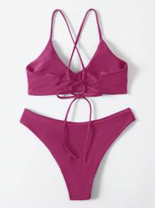 SHEIN Swim Women's Beach Holiday Swimwear Set, Wireless Bikini For Summer Beach Vacation - Burgundy - View 2