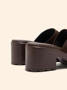 CUCCOO BASICS Giày cao gót đế xuồng đế thô vải cà phê thời trang dành cho nữ - màu nâu - Xem 4