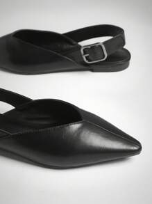 SHUZIA 女士简约后系带仿皮尖头平底便鞋 - 黑色 - 查看 4