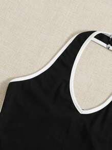 SHEIN EZwear Top halter corto unido en contraste - Negro - Ver 5