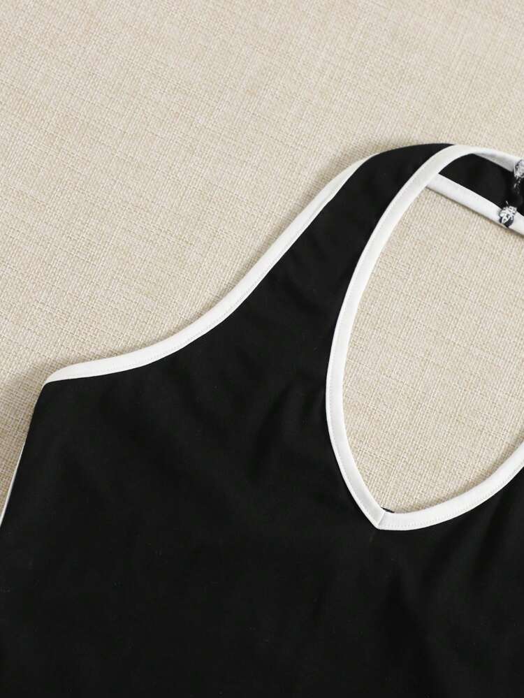 Contrast Binding Crop Halter Top