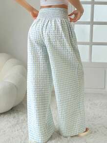 INAWLY 女士格子高腰宽松阔腿休闲裤