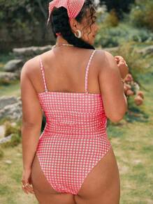 Swim Mod Maillot de bain deux-pièces tankini pour femmes grande taille, plaid jaune clair - Rouge - Voir 2