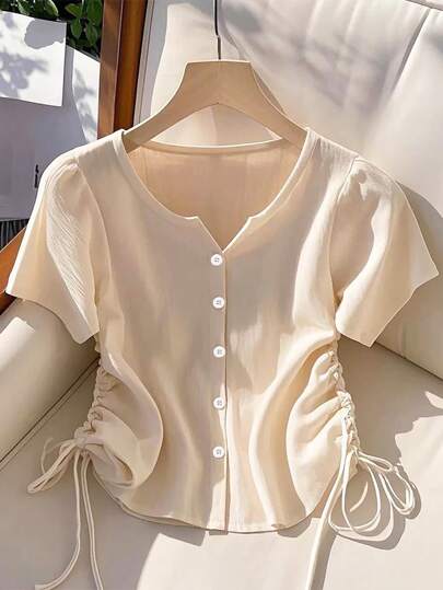 Franclia 女士时尚休闲纯色束腰衬衫