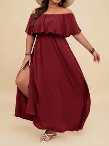 Travachic Plus Size Holiday Ruffle Ruffle Trim Dress,Beach Dress Sundress,Holiday Outfits Boho - Burgundy - View 4