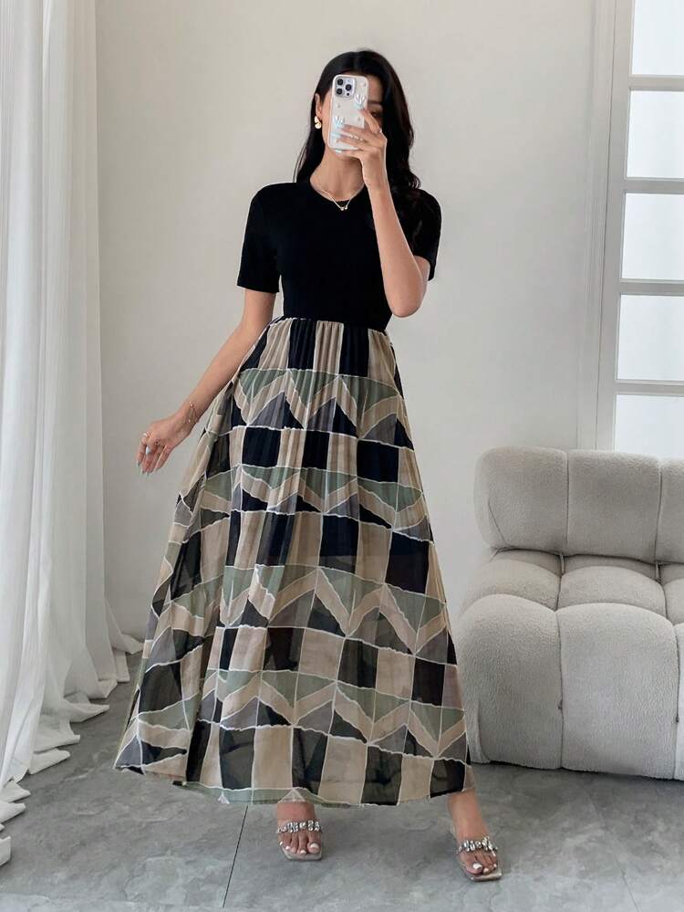 Summer New Arrival Elegant Colorblock Midi Dress For Women,Casual Women Dresses