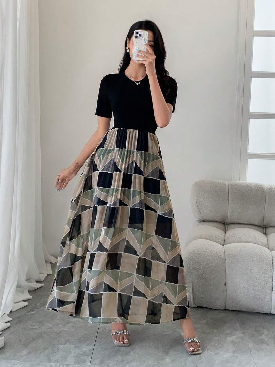 Summer New Arrival Elegant Colorblock Midi Dress For Women,Casual Women Dresses